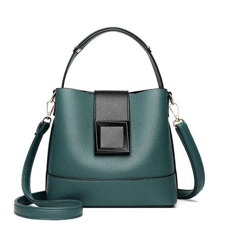 Lake Blue Versatile Leather Bucket Tote Bag