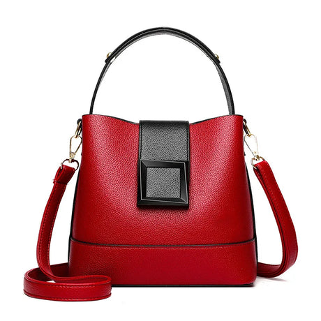 Red Versatile Leather Bucket Tote Bag