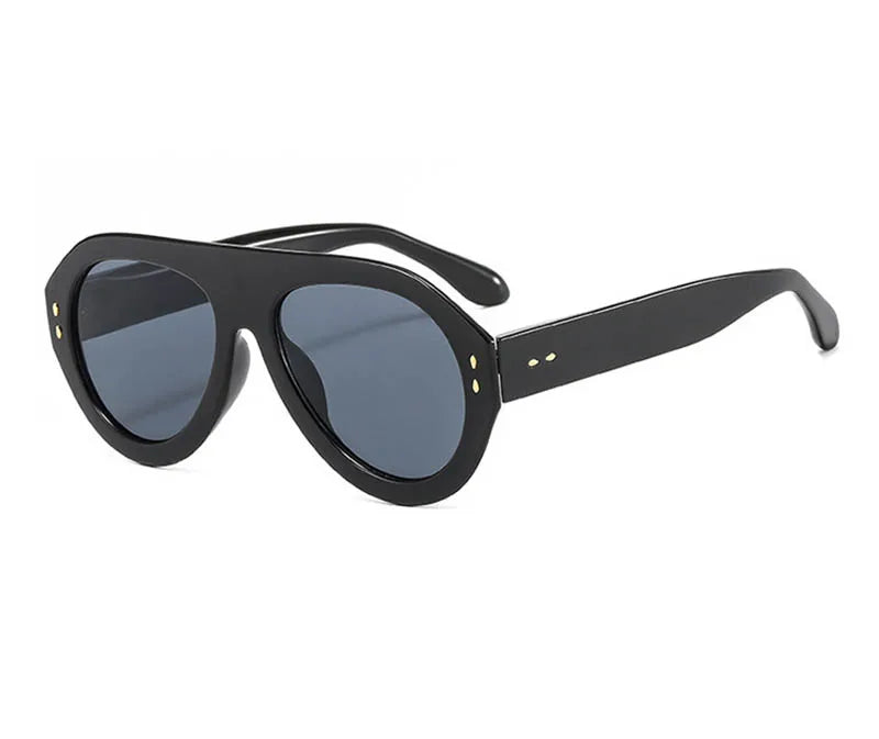 Black Versatile Trendy Rivet Large Frame Pilot Sunglasses
