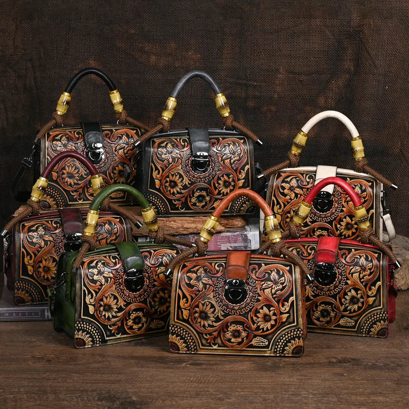 Collection of Vintage 3D Floral Pattern Leather Bag