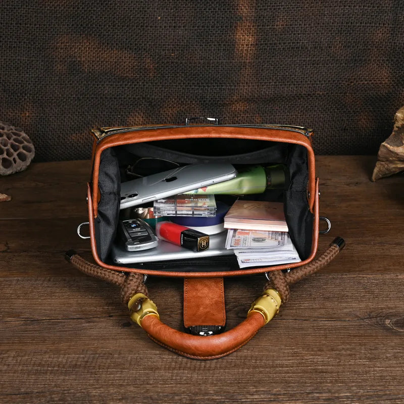 Compartment Vintage 3D Floral Pattern Leather Bag