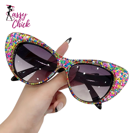 Vintage Cat Eye Rhinestone Sunglasses Sassy Chick Logo