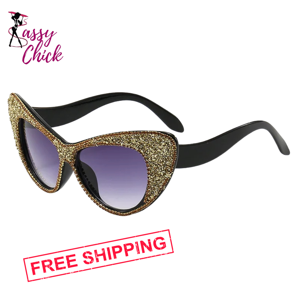 Vintage Cat Eye Rhinestone Sunglasses Sassy Chick Logo