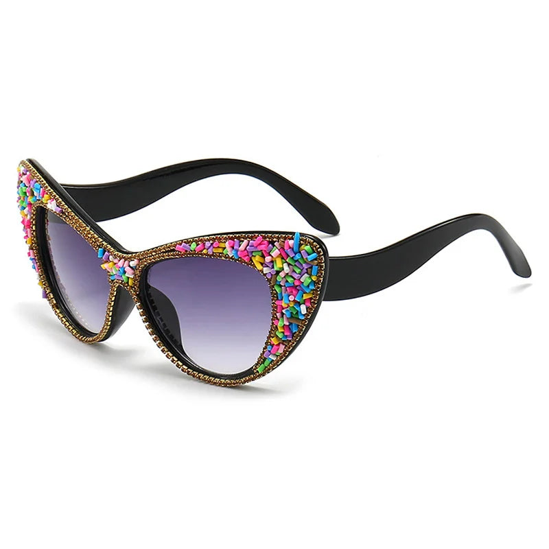 multi color Vintage Cat Eye Rhinestone Sunglasses