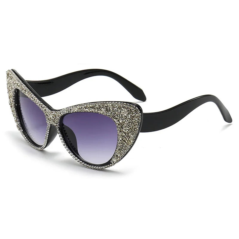 silver Vintage Cat Eye Rhinestone Sunglasses