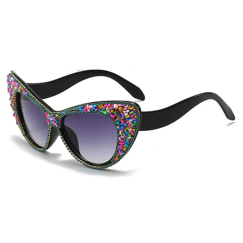 multi color Vintage Cat Eye Rhinestone Sunglasses