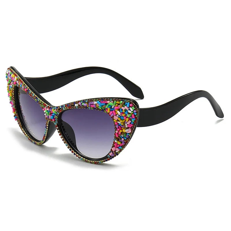 multi color Vintage Cat Eye Rhinestone Sunglasses