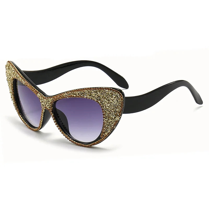 gold Vintage Cat Eye Rhinestone Sunglasses