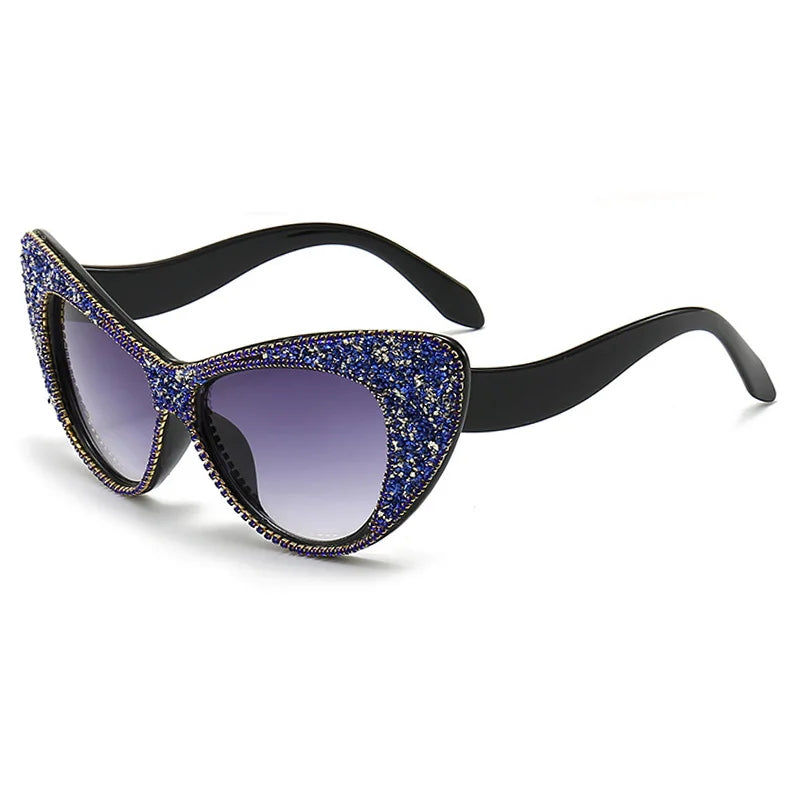 blue Vintage Cat Eye Rhinestone Sunglasses