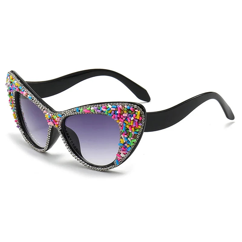 multi color Vintage Cat Eye Rhinestone Sunglasses