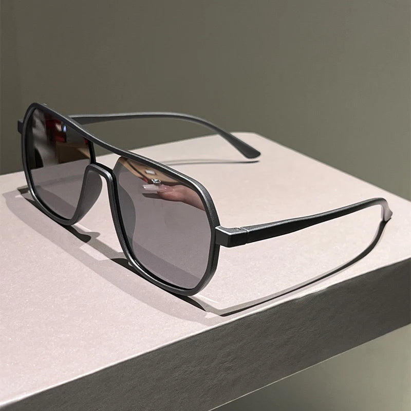 Gray Vintage Double Bridge Irregular Rim Sunglasses