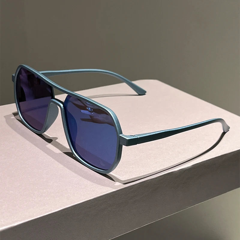 Blue Vintage Double Bridge Irregular Rim Sunglasses