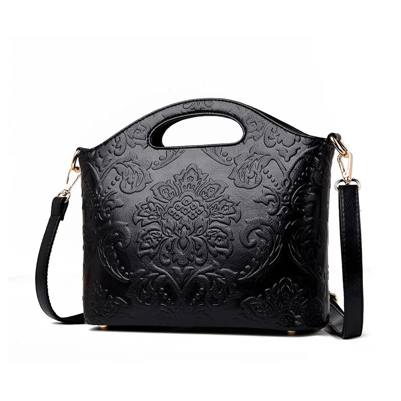 black floral handbag