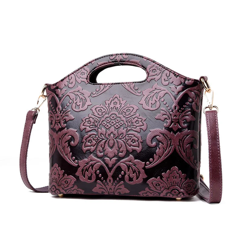 purple floral handbag