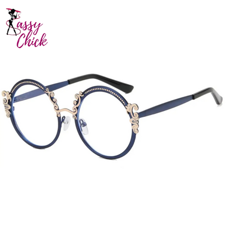 Vintage Engraved Round Clear Eyewear Sassy Chick Logo