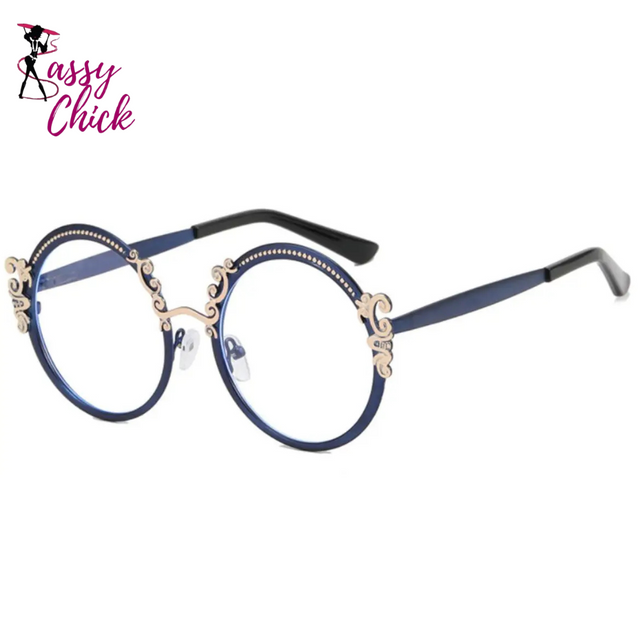 Vintage Engraved Round Clear Eyewear Sassy Chick Logo