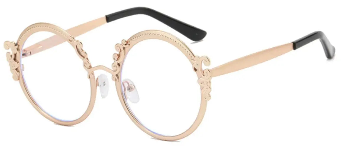 Gold Vintage Engraved Round Clear Eyewear
