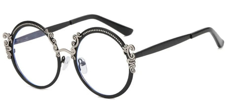 Black Vintage Engraved Round Clear Eyewear