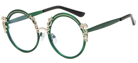 Green Vintage Engraved Round Clear Eyewear