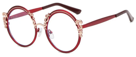 Red Vintage Engraved Round Clear Eyewear