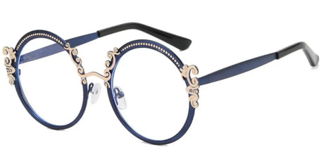 Blue Vintage Engraved Round Clear Eyewear