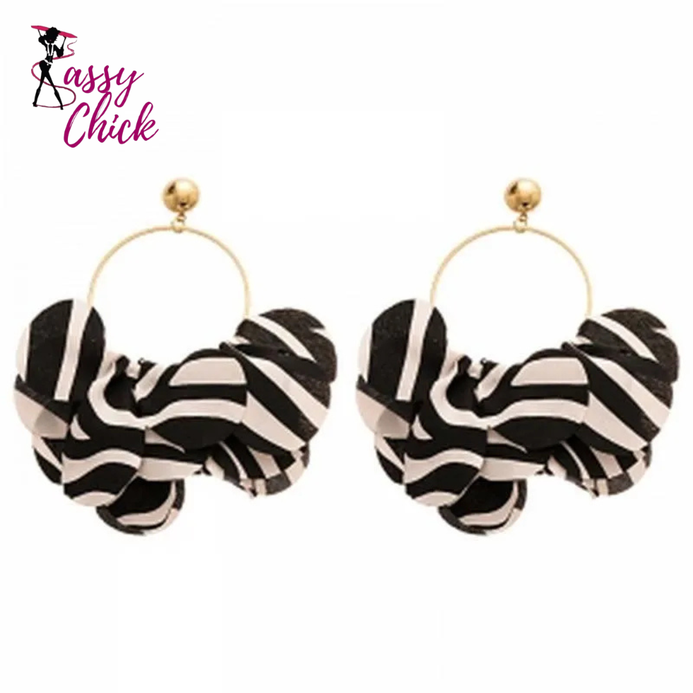 Vintage Exaggerated Metal Big Round Fabric Petal Drop Earrings Sassy Chick Logo