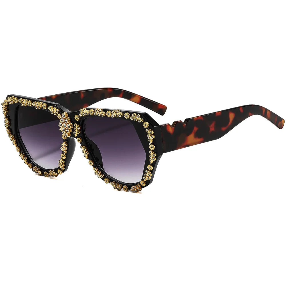 Leopard Vintage Gold Carved Rhinestone Sunglasses