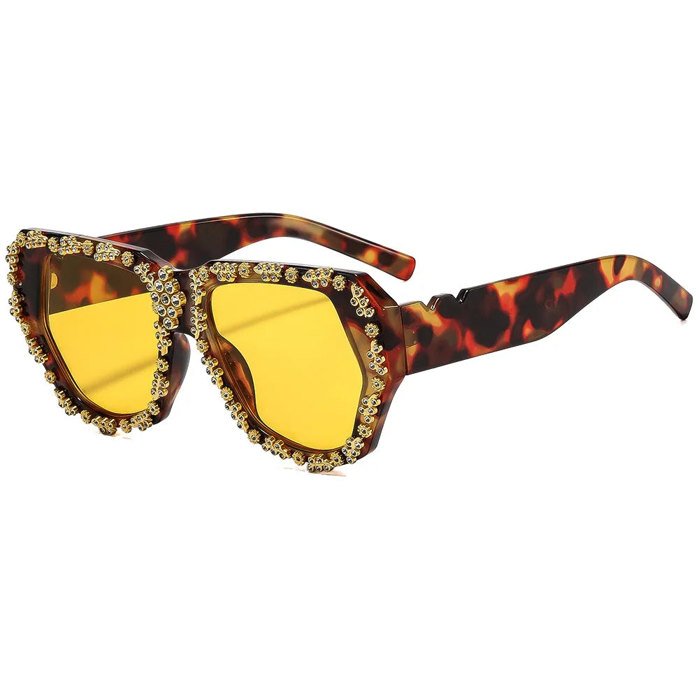 Leopard Vintage Gold Carved Rhinestone Sunglasses