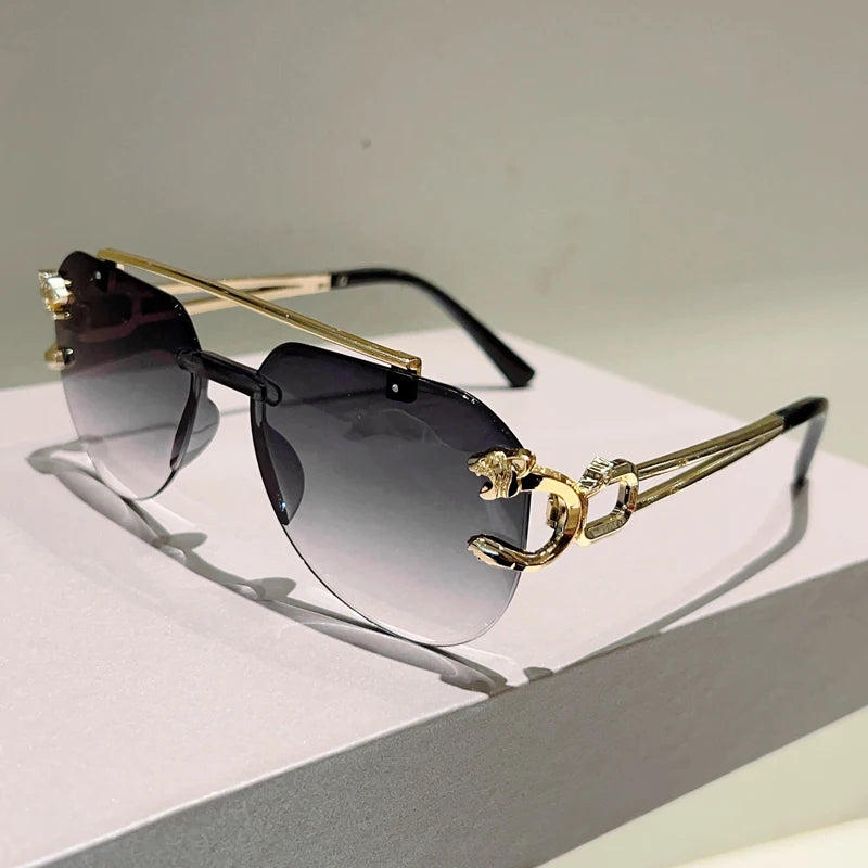 Black Vintage Gradient Casual Rimless Pilot Sunglasses
