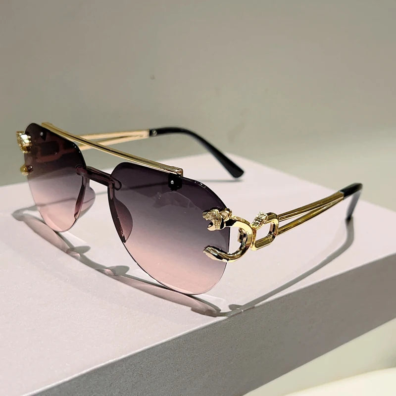 Black Vintage Gradient Casual Rimless Pilot Sunglasses