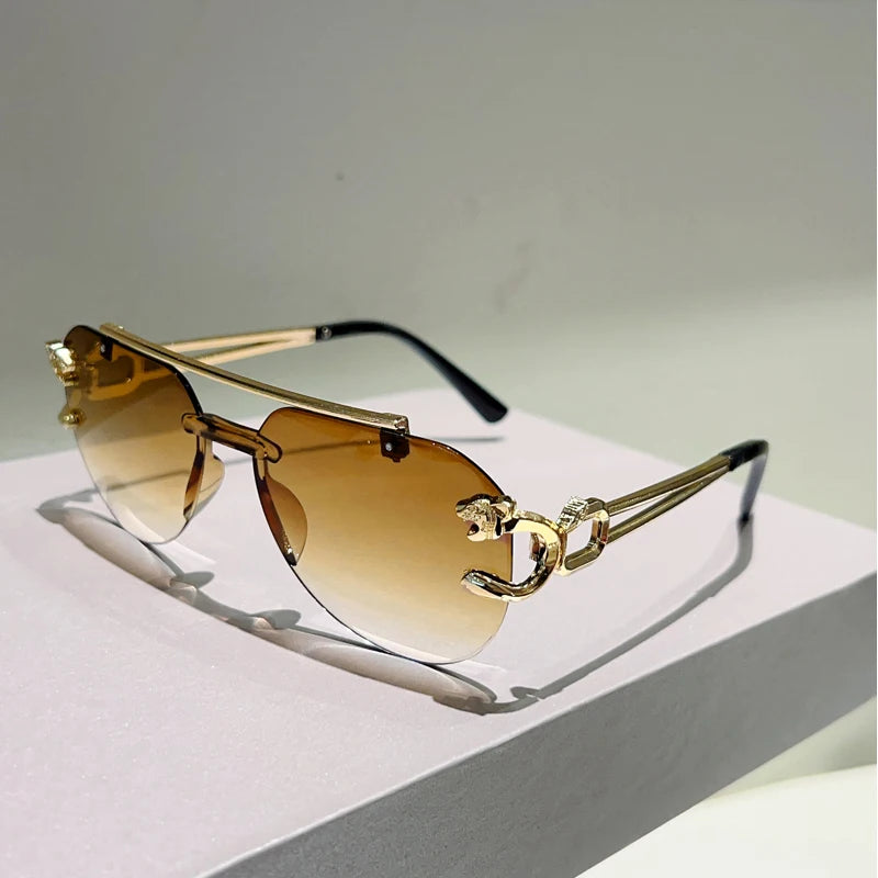Gold Vintage Gradient Casual Rimless Pilot Sunglasses