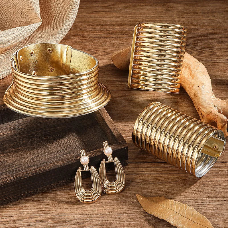 Vintage Leather African Jewelry Set gold