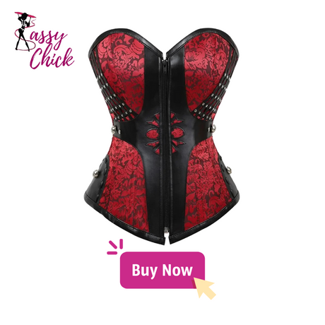 Vintage Leather Corset Outwear Plus Size Red Black Sassy Chick Logo
