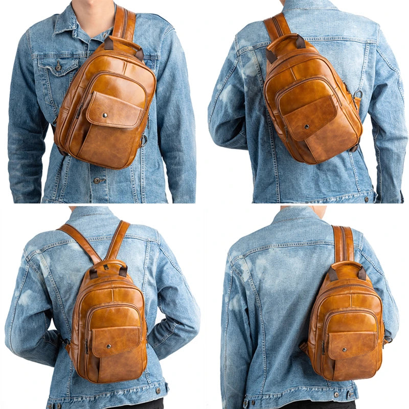 Model using Vintage Men's Retro Mini Backpack