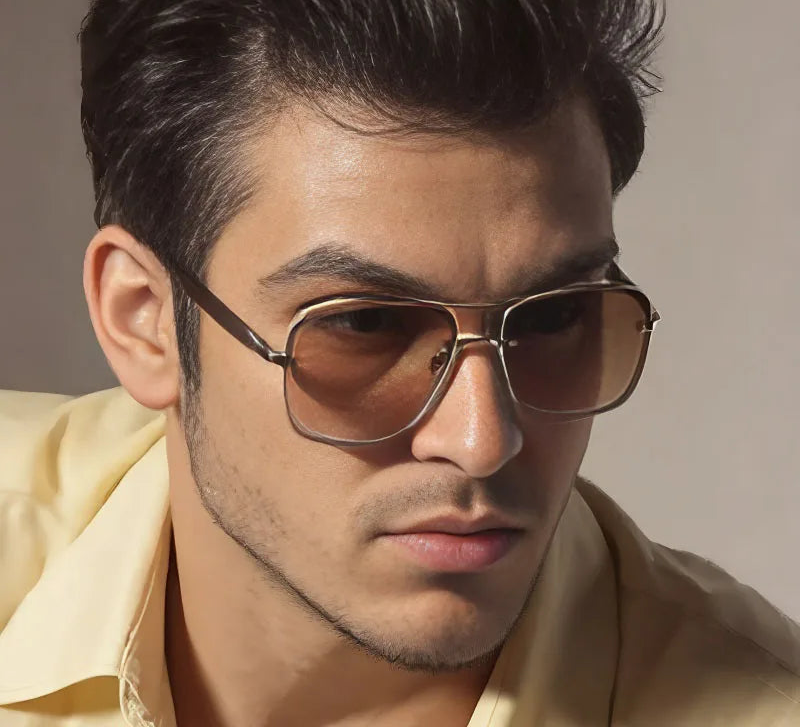 Model Using Vintage Retro Square Men Sunglasses