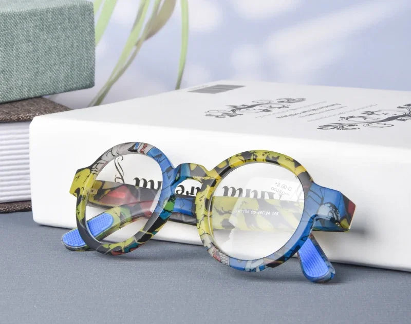 Blue Vintage Round Frame Clear Elderly Reading Eyewear