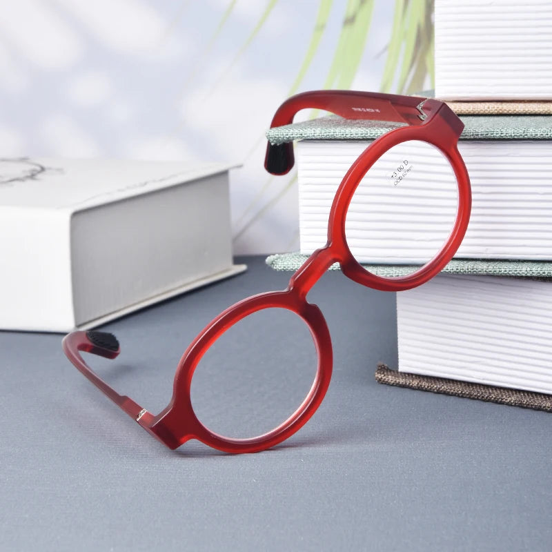Red Vintage Round Frame Clear Elderly Reading Eyewear