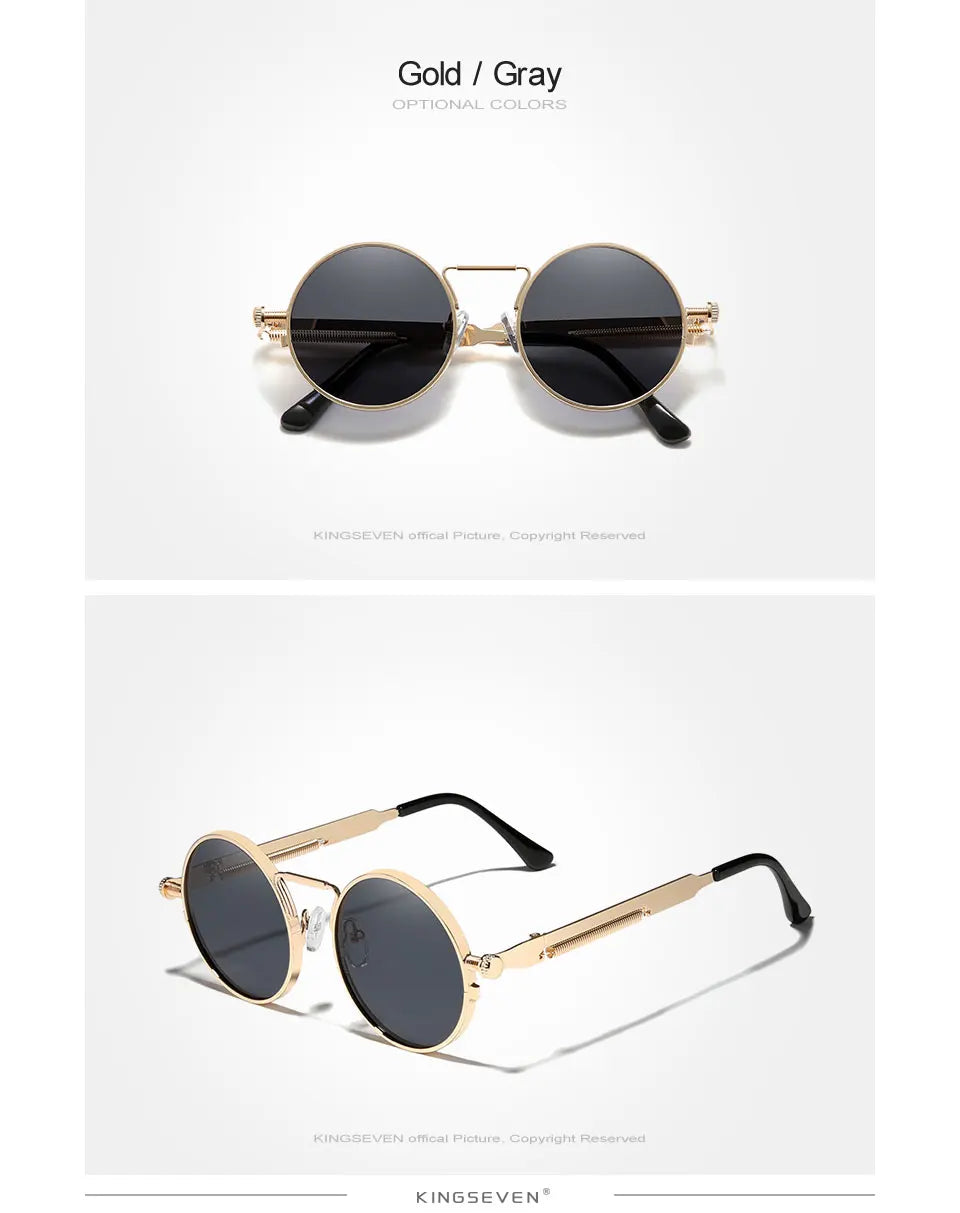 Gold Vintage Round Metal Frame Polarized Gothic Steampunk Sunglasses