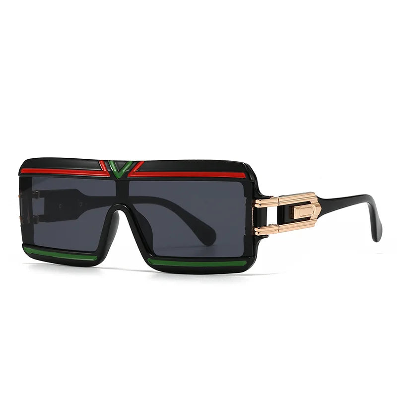 Black Vintage Steampunk Big Frame Flat Top Rectangle Sunglasses