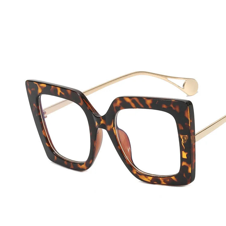 Leopard Vintage Transparent Square Glasses Frame Anti Blue Eyeglass