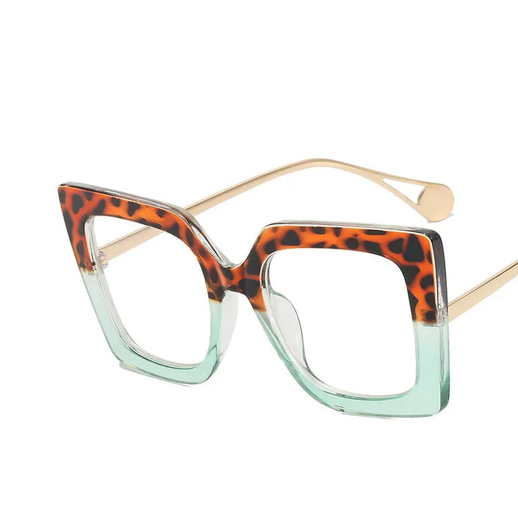 Leopard Vintage Transparent Square Glasses Frame Anti Blue Eyeglass