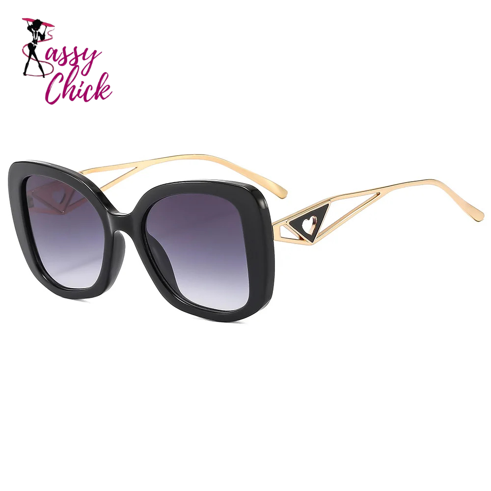 Vintage UV400 Driving Oversize Square Alloy Sunglasses Sassy Chick Logo