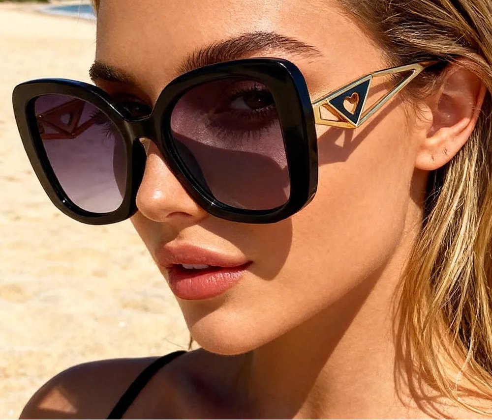 Model Using Vintage UV400 Driving Oversize Square Alloy Sunglasses