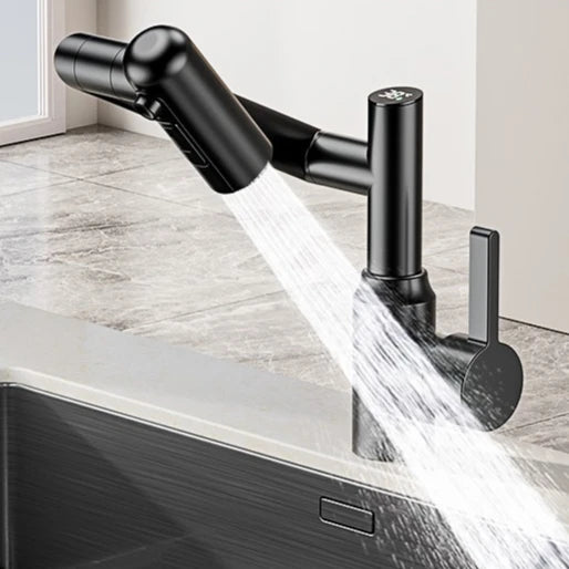 Rotating mechanical arm bathroom faucet with digital display for hot and cold water