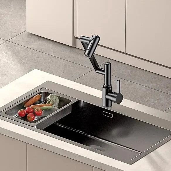 Rotating mechanical arm bathroom faucet with digital display for hot and cold water