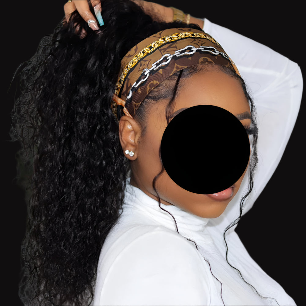 Model Using Water Wave Headband 100% Human Hair Wig