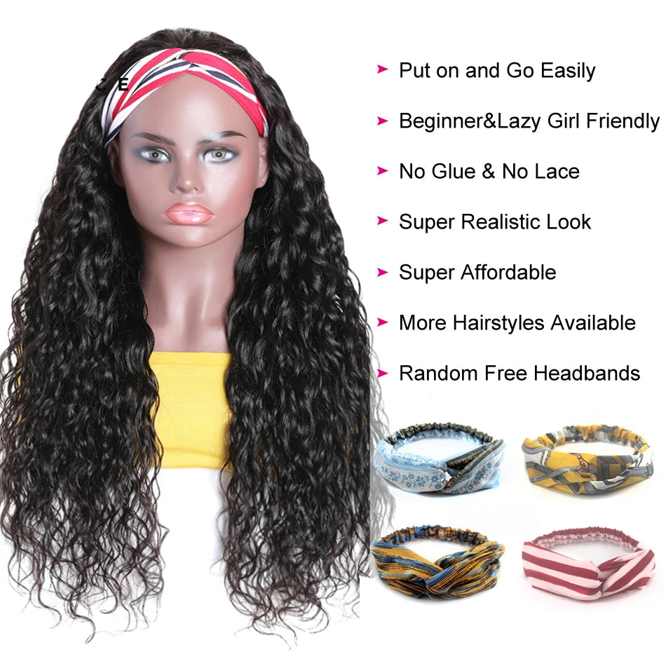 Water Wave Headband 100% Human Hair Wig
