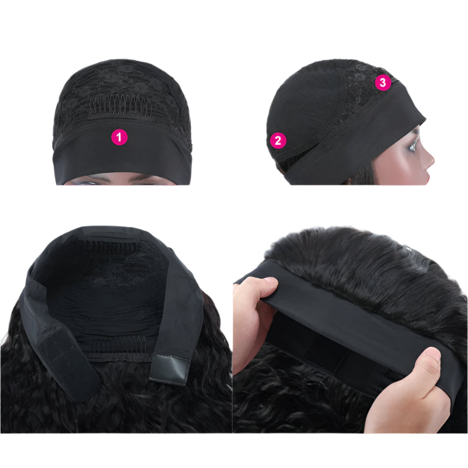 Water Wave Headband 100% Human Hair Wig cap