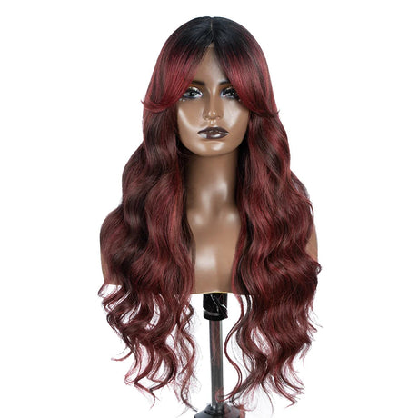 Water Wave Synthetic Lace Front Wig  28 Inch black/ red