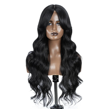Water Wave Synthetic Lace Front Wig  28 Inch black